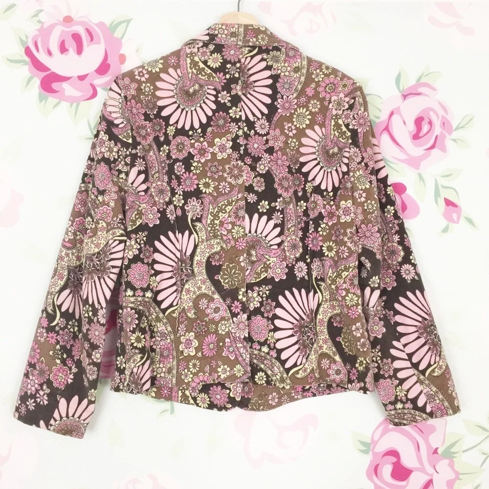 Vintage Retro Pink Floral Cord Blazer Jacket 12 - Picture 3 of 8